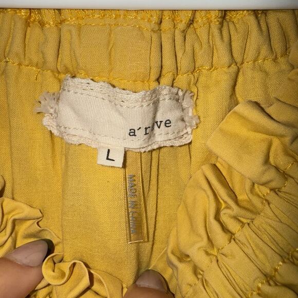 Anthropologie A’Reve Woman’s Off Shoulder Puff Sleeve Dress Sz L Yellow Boho - Picture 4 of 10